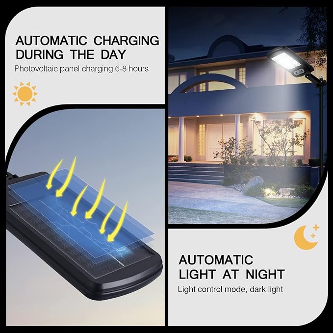 Viruhaka Solar Outdoor Lights,100W Street Lights with 10000LM Hight Brightness, IP66 Waterproof Security Flood Light, Dusk to Dawn Solar Street Lights,for Exterior Wall, Patio, Yard, Deck, Garden
