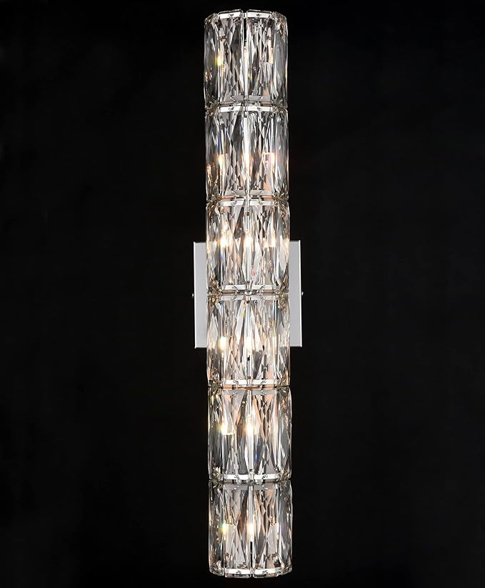 SAMTEEN Chrome Crystal Wall Sconce Contemporary 6-Light Crystal Sconces Wall Lighting Modern Nickel Wall Sconce Clear Glass Wall Light Fixture for Bathroom Living Room Bedroom Hallway - Aura Lighting