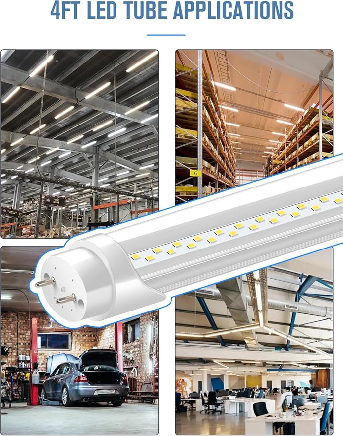 20-Pack T8 Led Bulbs 4 Foot, 24W 3600LM 6500K Daylight 4' T8 Led Light Bulbs, Ballast Bypass, G13 Base Type B Dual-End Powered 4ft Led Tube Light, Led Replacement for Fluorescent Tubes