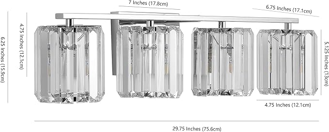 JONATHAN Y 4.75" Chrome Vintage Glam LED Vanity Light Wall Sconce Fixture with Clear Crystal Prism Shade, Hardwired Wall Lamp for Bathroom Mirror Hallway, LED Bulb Included (JYL3555A)