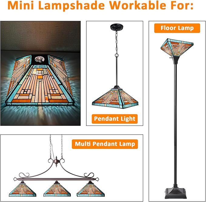 Capulina Tiffany Lamp Shade 12 Inches Wide Accessories Replacement Amber Green Style Stained Glass Lampshade for Torchiere Floor Lamp and Pendant Light