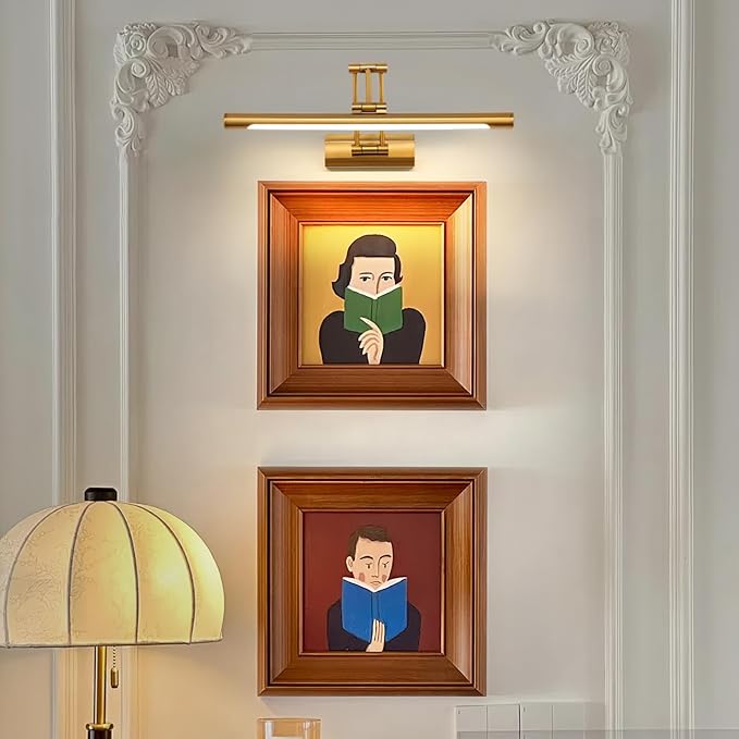 Picture Lights for Wall 17in Modern Picture Light LED Art Light for Paintings Gallery Dartboard Adjustable Swing Arm Wall Lights Display Art Light 3000K Hardwired Connection, Brass-Colored