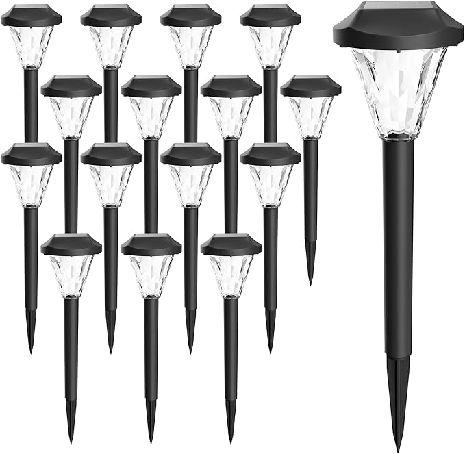 GIGALUMI 16 Pack Solar Lights Outdoor Waterproof,New Upgraded for Outside,Solar Outdoor Lights for Garden,Patio,Lawn,Yard and Landscape(Warm White)