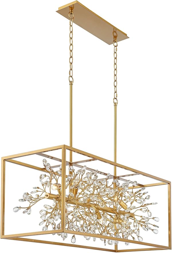 Possini Euro Design Carrine Gold Linear Island Pendant Chandelier 38 1/2" Wide Modern Clear Crystal Accents 8-Light Fixture for Dining Room House Foyer Kitchen Entryway Bedroom Living High Ceilings