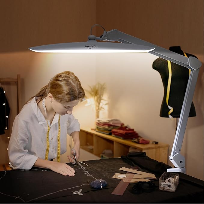 117PCS LED Clamp Desk Lamp, 20 Inch Metal Swivel Arm with Protective Casing, 2200 Lumens, Dimmable Task Lamp for Reading, Office Work, Sewing, Study, and Crafts(White) - Aura Lighting