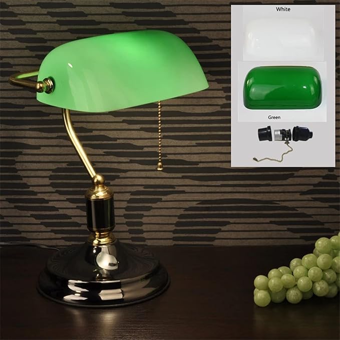 Qianly Bankers Lampshade Accessories Retro Style Replacement Tabletop Home Decor Antique Cover Lamp Shade for Bedroom Reading Window Centerpieces, Green