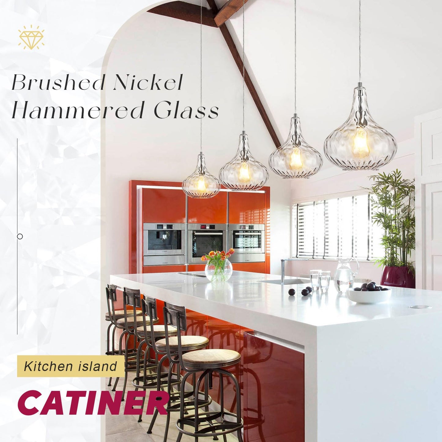 11" Brushed Nickel Hammered Glass Pendant Light
