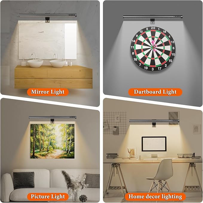 Wireless Picture Light, Battery Operated LED Painting Lights with Remote Control, Dimmable, Timer for Art Frame (Black-19.7inch)