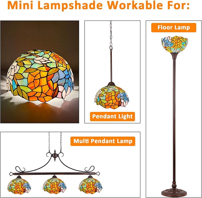Capulina Tiffany Lamp Shade 12 Inches Wide Accessories Replacement Wisteria Style Stained Glass Lampshade for Torchiere Floor Lamp and Pendant Light