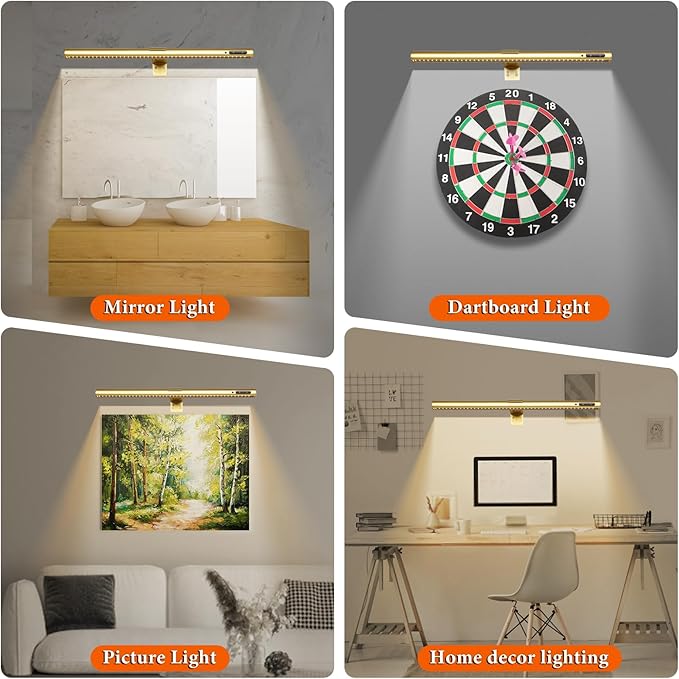 Wireless Picture Light, Battery Operated LED Painting Lights with Remote Control, Dimmable, Timer for Art Frame (Gold-19.7inch)