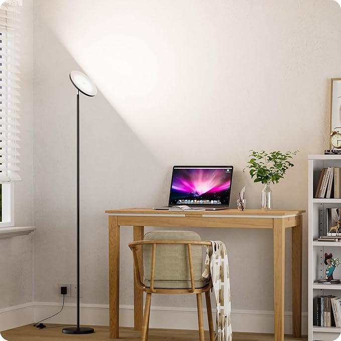 Dimmable Floor Lamp with Remote,Floor Lamps for Living Room Bedroom Office,Adjustable Brightness (10%-100%)and Color Temperature (3000k- 6000k ),Standing Lamp Tall Lamp with Foot Switch (black)