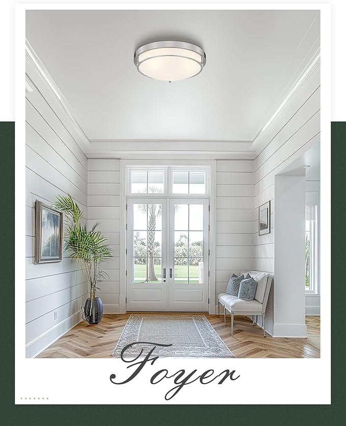 16 inch Close to Ceiling Light Fixtures, Brushed Nickel Farmhouse Ceiling Light with 3 Light for Laundry Kitchen Bedroom Bathroom, CL4822-3W-BN - Aura Lighting