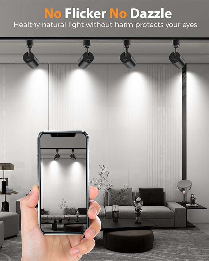 VANoopee 3-Color Zoomable 6 Light LED Track Lighting Kit with 6.6FT H Type Track Lighting Rail, LED Track Light Heads Dimmable Modern Kitchen Track Lighting Fixtures Ceiling Spotlight 10W 1000lm Black - Aura Lighting