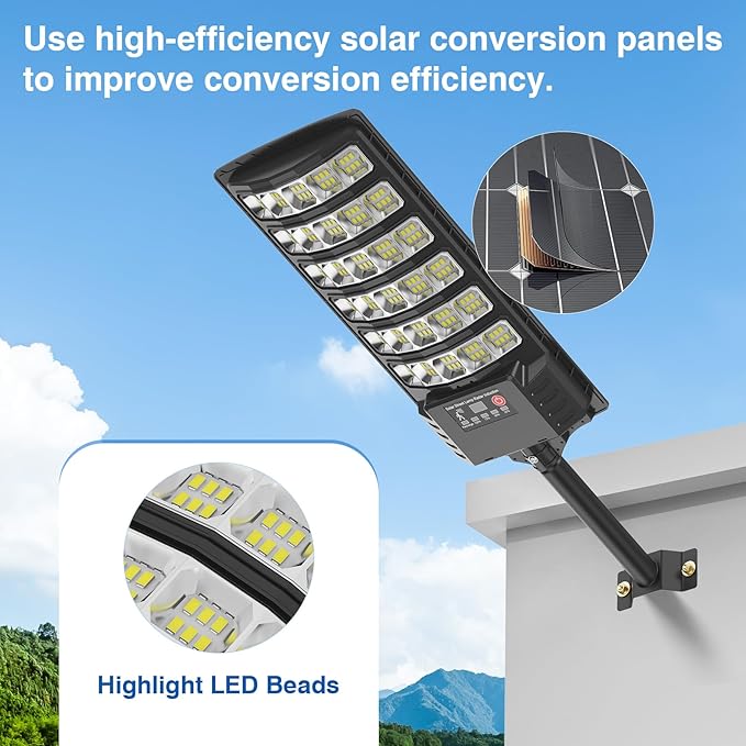 Solar Street Lights Outdoor Waterproof ,50000LM 320°Wide Angle Flood light, LED Solar Parking Light with Motion Sensor and Remote Control for Outdoor, Streets, Courtyards,Parking Garages,-4Pack