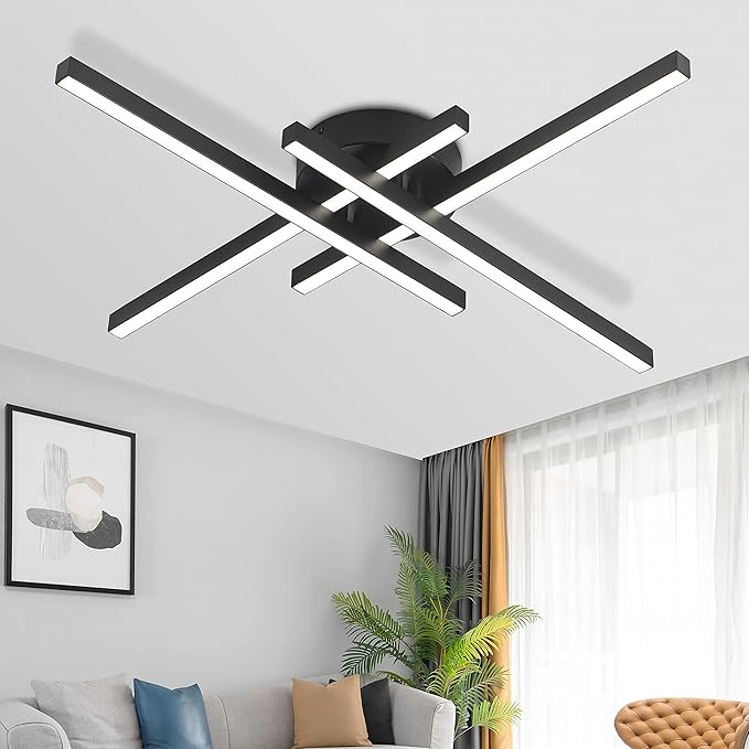 Modern LED Ceiling Light, Flush Mount Ceiling Light Fixture Black Dimmable LED Ceiling Lamps, Black Ceiling Light for Kitchen Island, Dining Room, Bedroom