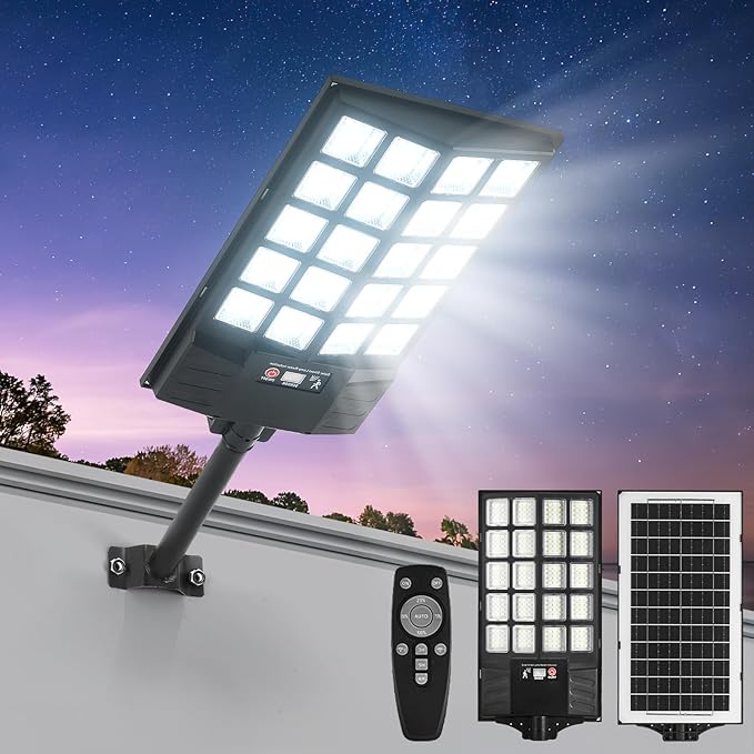 Solar Flood Lights Outdoor, Waterproof Motion Sensor Street Light with Remote Control, Dusk to Dawn Security Lighting for Commercial, Parking Lot, Yard (4 Pack)