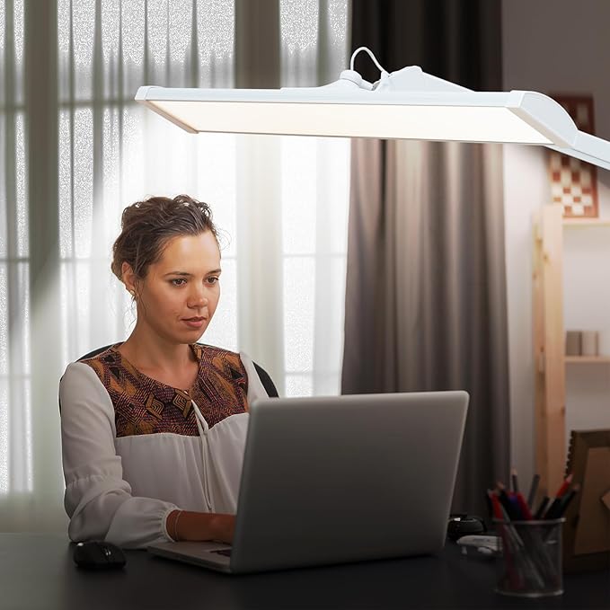 LED Architect Desk Lamp with Clamp, Metal Swing Arm 4500 Lumens Dimming Office Table Lamp for Task Work Drafting Reading Desktop, 342PCS Bright LEDs, 50W Workbench Lamp(White) - Aura Lighting