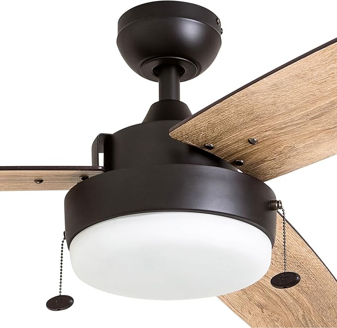 Prominence Home Statham, 52 Inch Contemporary Indoor LED Ceiling Fan with Light, Pull Chain, Dual Mounting Options, Modern Dual Finish Blades, Reversible Motor - 51018-01 (Espresso)