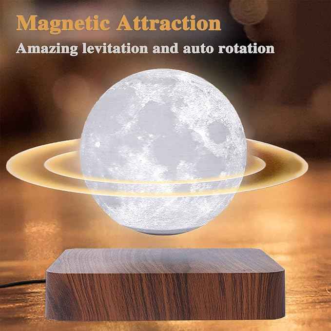 Levitating Moon Lamp, Magnetic Floating Moon Lamp Spinning Luna Night Light with 3 Color Modes, for Home Office Desk Decor, Bedroom Unique Lamps, Cool Tech Gadgets Gift for Women Kids