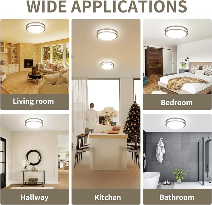 13Inch 36W Ceiling Light Fixture, 5CCT Flush Mount Ceiling Mount Light 2700K 3000K 4000K 5000K 6500K Adjustable, Dimmable Close to Ceiling Light, LED Ceiling Light for Bathroom Kitchen Bedroom, Nickel - Aura Lighting