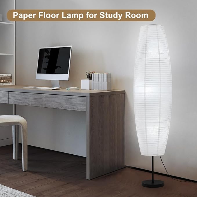 Paper Floor Lamp, White Rice Paper Lamp, 3-Lights, 3 Color Temperature LED Bulbs Included, 54.5in Wabi Sabi Japanese Lantern Standing Light, for Living Room Bedroom Office, 1 Pack