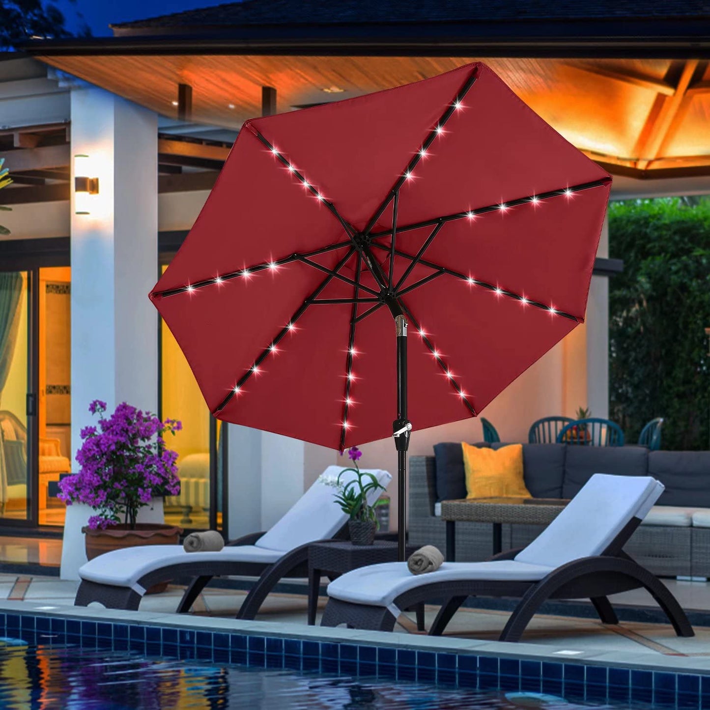 Solar Led Patio Umbrella with 32 Lights 9FT