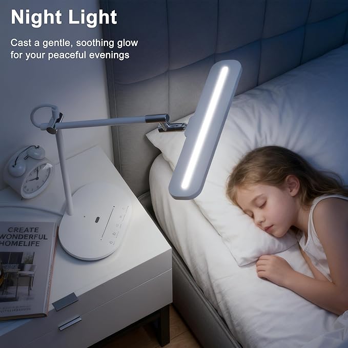LED Desk Lamp with CRI 98, Advanced Eye-Caring Bright Desk Light for Crafting, Home Office & Kids Studying, Multi-Angle Adjustable, Dimmable Full Spectrum with Touch & Gesture Control - Aura Lighting