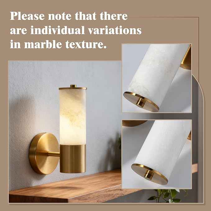 Wall Sconces Modern Sconces Wall Lighting Vanity Light Fixtures with Marble lampshade, Black Wall Mount Lights for Living Room Corridor Mirror Bedroom Stairs(Bulb Include) (Gold, 1 pcs)