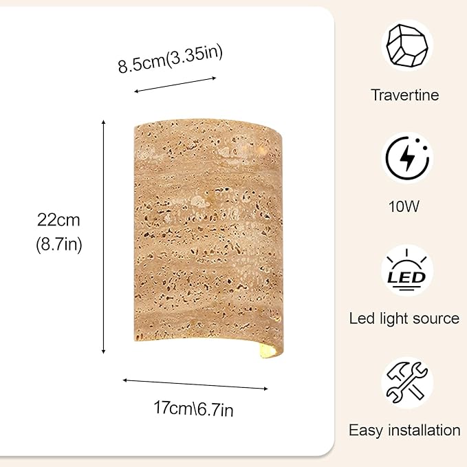 Japanese Style Wabi-Sabi Art Lighting Fixture, Yellow Travertine Wall Sconce, Natural Stone LED Wall Lamp, Mid Century Marble Wall Mounted Light for Bedroom Living Room Entryway Hallway