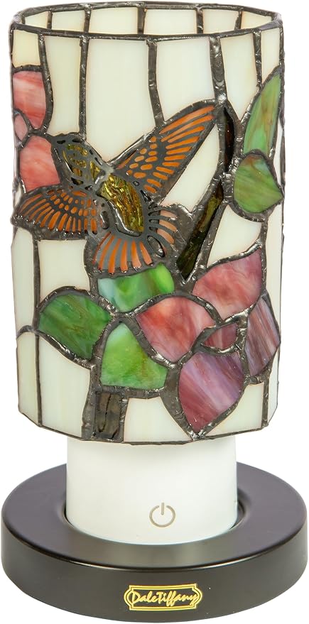 Dale Tiffany TAR24120 Calliope Hummingbird Uplight Tiffany Accent Lamp with Built-in Rechargeable Battery and 3-Level Brightness, Multicolor, 8.5-Inch Tall