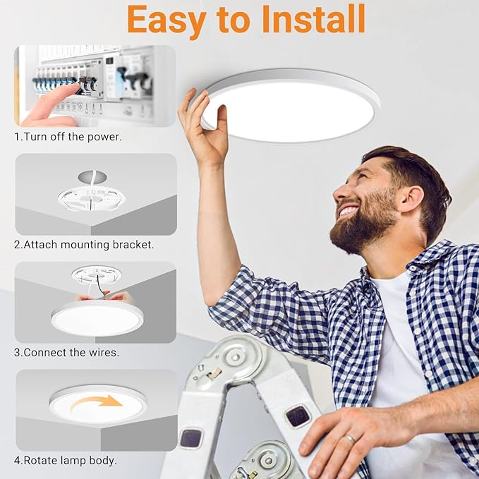 slochi 4Pack LED Flush Mount Ceiling Light Fixture, 12 Inch 24W, 3200LM, Super Slim 0.7 Inch, 3000K-6500K Adjustable Low Profile LED Ceiling Lights for Bedroom, Kitchen, Hallway(White)