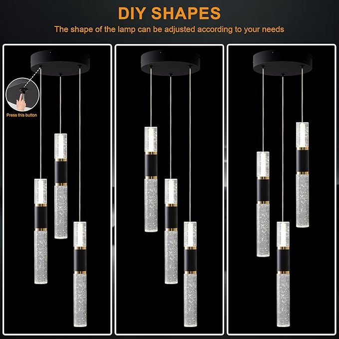 Black and Gold Pendant Light for Kitchen Island,Dimmable Modern Led Pendant Lighting 3 Pack,Luxury Kitchen Island Lighting with Remote 3000K-6500K Color Changing