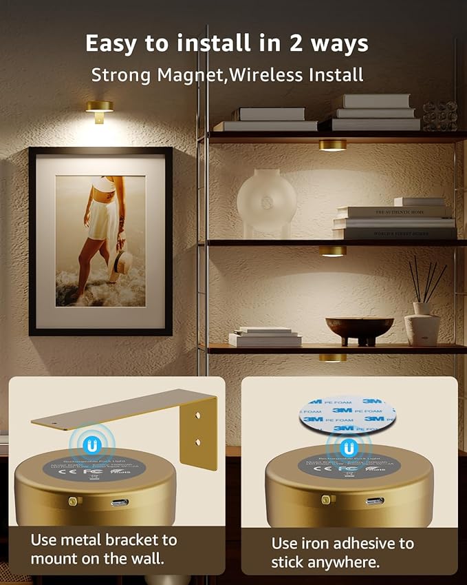 Wireless Picture Lights for Wall Art, 3 Pack 2600mAh USB Rechargeable RGB LED Frame Lights for Paintings Remote Gallery Light Battery Operated Accent Spotlight for Poster Photo Display Artwork Decor