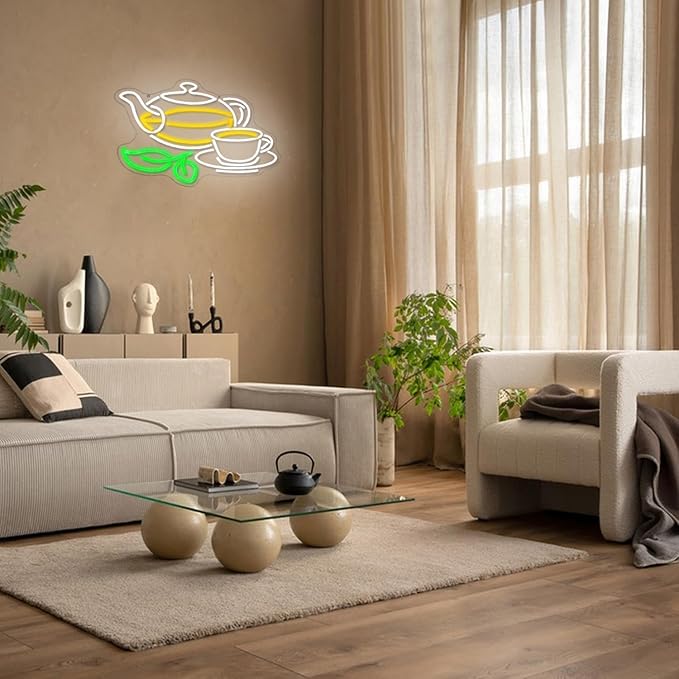 Tea Neon Sign for Wall Decor Tea Pot Neon Light Drinks LED Neon Signs Colorful Tea Cup Led Neon Sign for Teashop Store Cafe Coffee Shop Mall Kitchen Tea Plantation Decoration