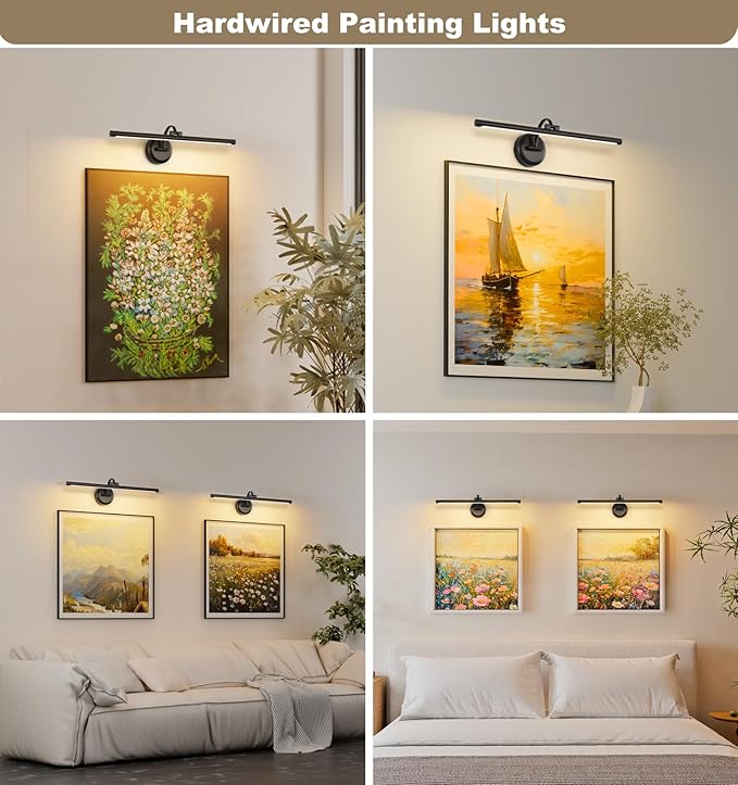 23.62 Inch Dimmable Lights For Pictures On Wall Hard Wired Gallery Light Modern Metal Artwork Wall Lamps, Warm White Picture Lights with Single Swing Arm Art Display Light For Paintings Portrait