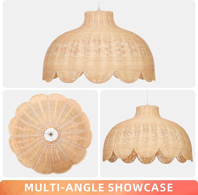 Arturesthome Rattan Pendant Light for Dining Room,19.6" Rattan Chandelier Woven Boho Pendant Light Fixtures Wicker Chandelier for Living Room Hallway Foyer Cafe