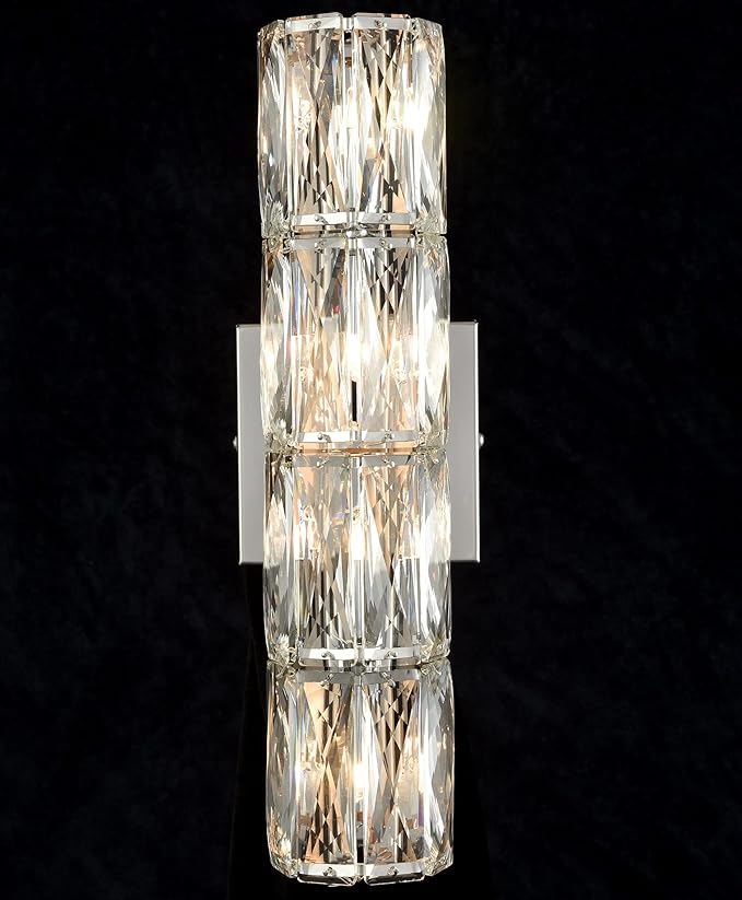 SAMTEEN Chrome Crystal Wall Sconce Modern 4-Light Crystal Sconces Wall Lighting Tube Shape Glass Wall Light Fixture for Bedroom Living Room Hallway Kitchen Bathroom Vanity Light - Aura Lighting