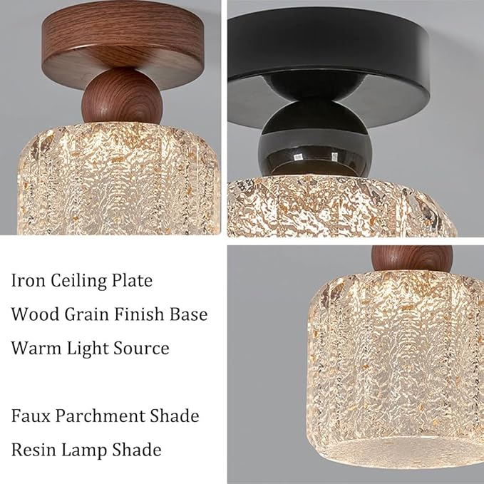 Hallway Flush Mount Fixtures Modern Semi-Flush Mount Ceiling Light with Resin Lampshade Wabi Sabi Art Lantern Entryway Warm White Fixtures for Master Bedroom, Dining, Living, Farmhouse