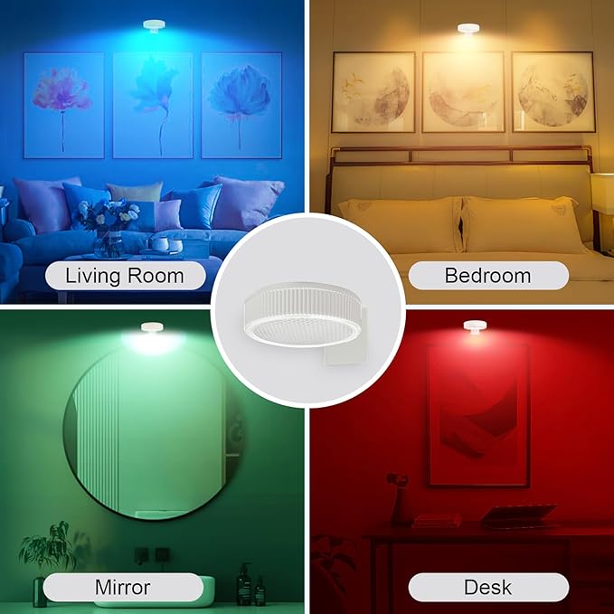 Wireless Picture Light, 20 RGB Color Magnetic Lights, Adjustable Timer Led Picture Frame Art Display Light, Wireless Gallery Display Wall Photo Light, 3 Pack White