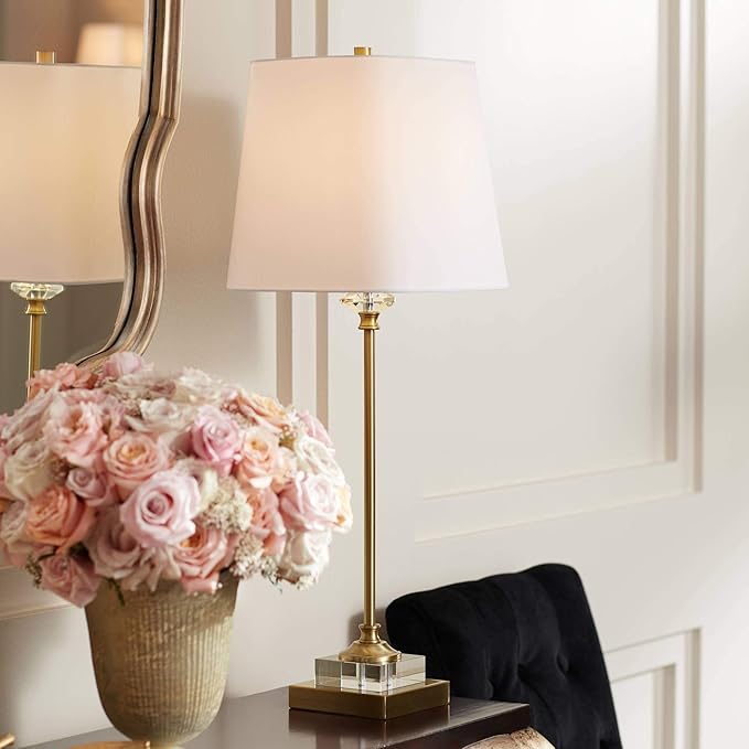 Regency Hill Julia 29 1/2" Tall Skinny Buffet Traditional Glam End Table Lamps Set of 2 Gold Clear Crystal Metal Living Room Bedroom Bedside Nightstand House Office Home Reading White Shade
