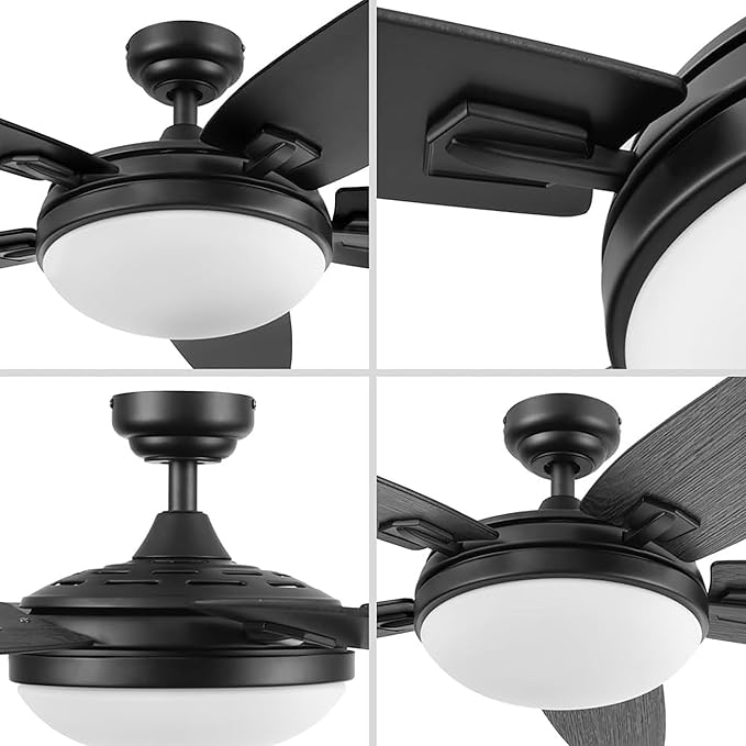 Honeywell Ceiling Fans Carmel, 48 Inch Contemporary Indoor LED Ceiling Fan with Light, Remote Control, Dual Mounting Options, Dual Finish Blades, Reversible Motor - 51912-01 (Black)