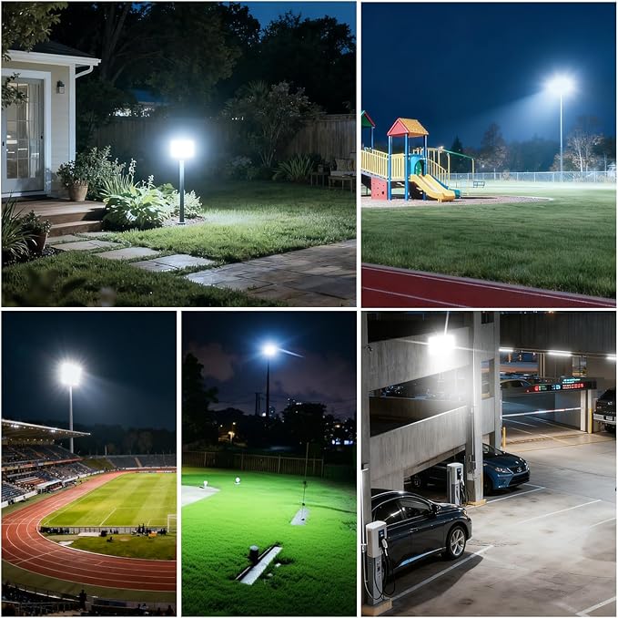 100W Flood Lights Outdoor, 15000lm Bright LED Work Light with Plug, 5000K Daylight White Outdoor Lights, IP65 Waterproof Security Lights for Yard Garage Stadium Playground 2 Pack AC100-120V Voltage