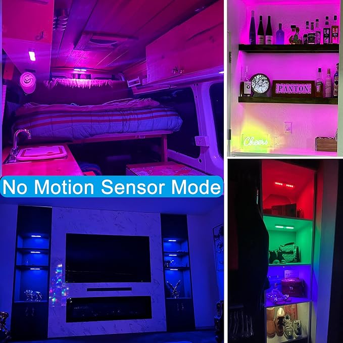 LED Under Cabinet Lighting Wireless, Dimmable LED Closet Light Rechargeable, Remote Control Kitchen Counter Lighting 15 Color Changing RGB Bar Perfect for Bedroom Indoor Pantry Shelf, 6 Pack