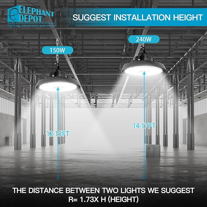 UFO Led High Bay Light, 150/200/240W, Up to 33600LM, 2CCT 4000K/5000K, 0-10V Dimmable High Bay Led Shop Lights for Barn Gym Factory Warehouse,6' Cable Selectable, UL & DLC Listed
