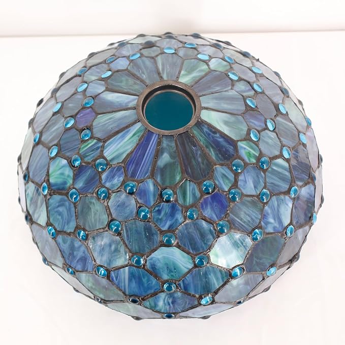 Tiffany Lamp Shade Replacement 12X6 Inch Stained Glass Lampshade Only 1-5/8-Inch Fitter Opening for Arched Floor Lamp, Torchiere Lamp, Pendant Light (Blue)
