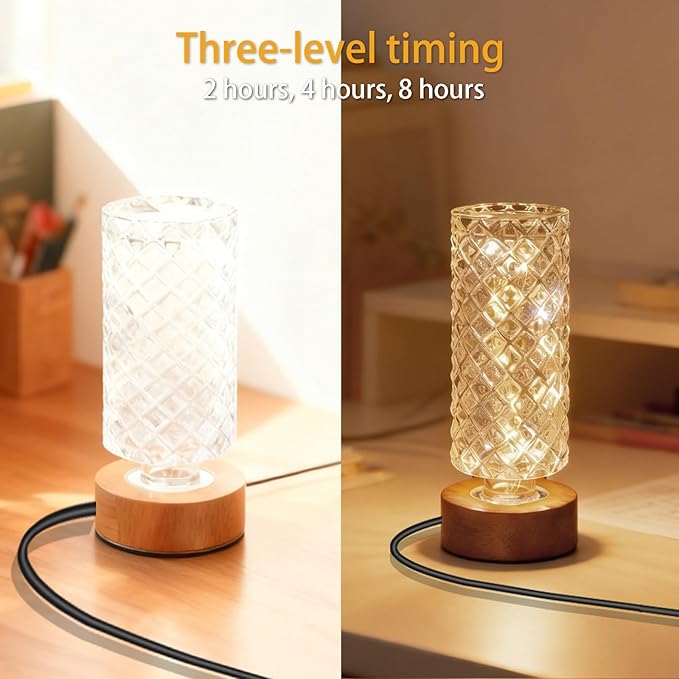Dimmable Crystal Night Light,Small Bedside Lamp,Nightlight with Timer,Room Decor Desk Lamp,Bedroom,Living Room,Kitchen,Dining Room Lamp (Pineapple Pattern)