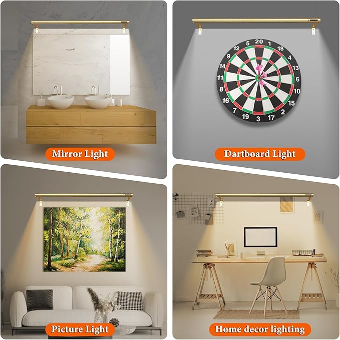 Wireless Picture Light, Battery Operated LED Painting Lights with Remote Control, Dimmable, Timer for Art Frame (Gold-31.5inch)