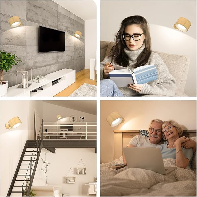 Koopala LED Sconces, Wall Mounted Lamps with Rechargeable Battery Operated USB Port 3 Color Temperatures & 3 Brightness Levels 360°Rotate Magnetic Ball, Cordless Lights for Reading Bedside - Aura Lighting