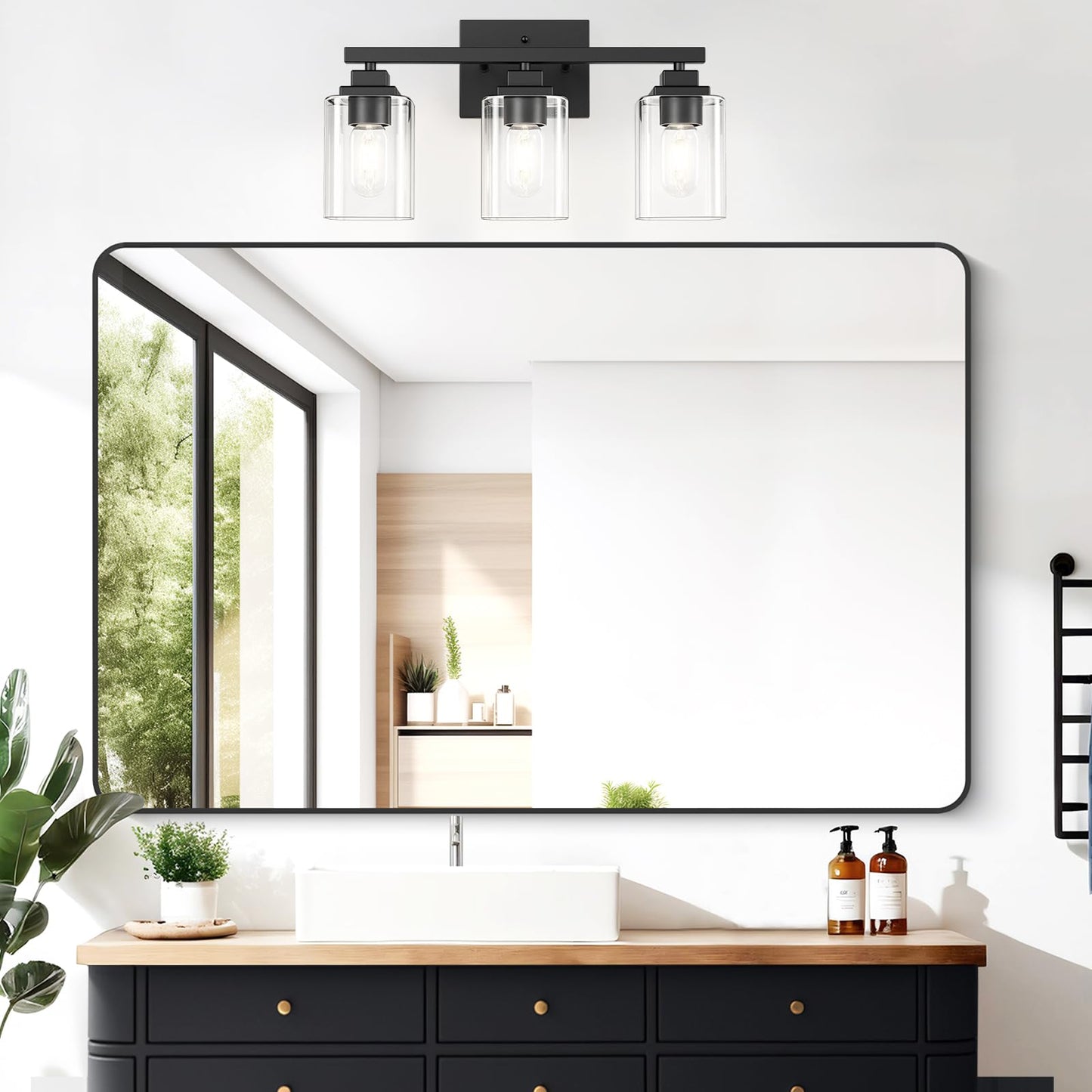 Matte Black Bathroom Light Fixtures (Black-Clear Shade / 3-Light)