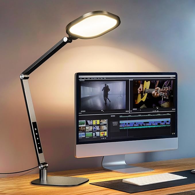 LED Desk Lamp for Home Office, 15W Desk Light with CRI >95, Memory & Timer Function, 1200LM Dimmable Computer Light for Video Calls, Conference, Reading, Study (Black-2packs) - Aura Lighting